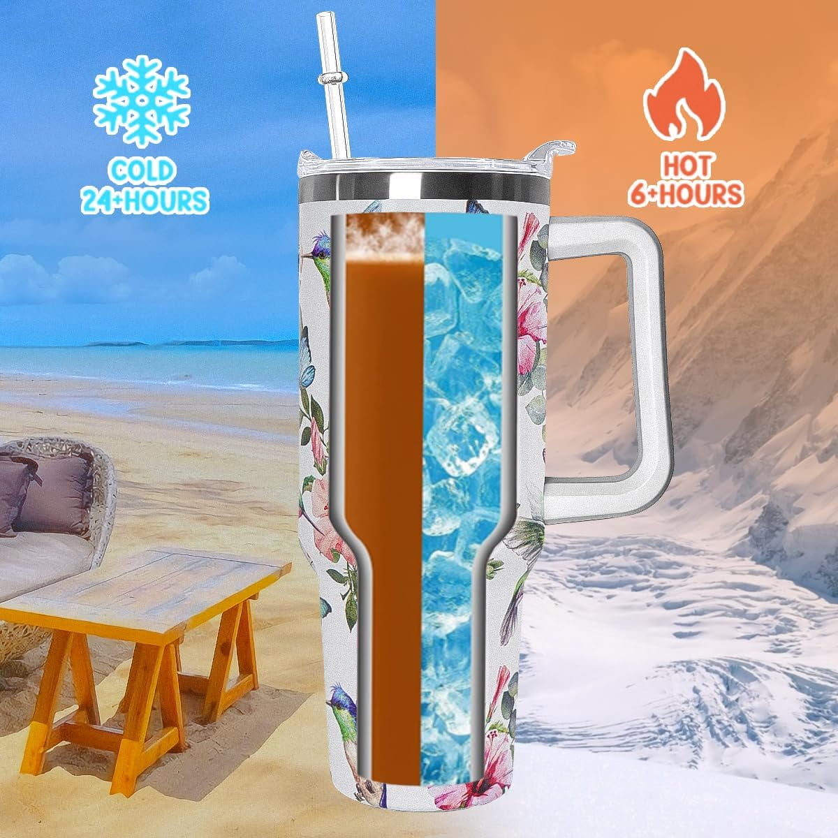 40 oz Tumbler with Handle and Straw Leak Proof Tumbler 40 oz Insulated Cup with Handle Hummingbird Coffee Travel Mug 40 oz Hu