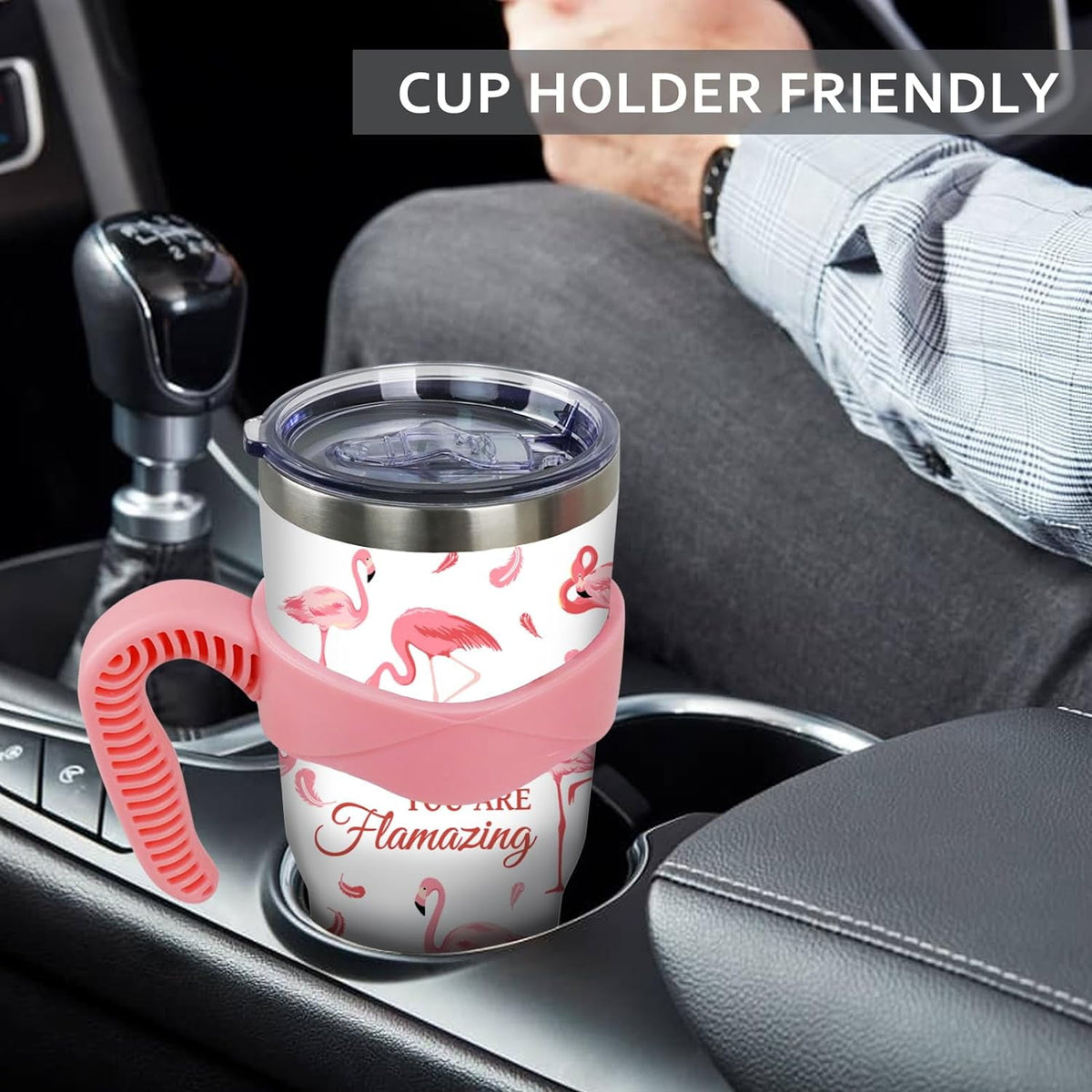 40 oz Tumbler with Handle and Straw 40oz Pink Flamingo Cup Insulated Coffee Travel Mug Spill Proof Leak Proof 40 ounce Stainl