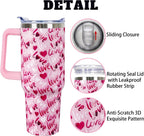 40 Oz Valentines Day Tumbler 3d-Printed Pink Love Tumbler Gifts for Couple Women Men Insulated Travel Cup with Handle Lid and