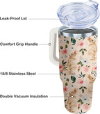 40oz Easter Bunny Tumbler with Handle and Straw, Rabbit Stainless Steel Travel Mug Water Bottle, Vacuum Insulated Cup, Gifts 