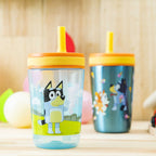 Zak Designs 12oz and 15oz 2-Pack Straw Tumbler Stainless Steel and Plastic with Additional Straw Leakproof and Perfect for Ki