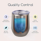 Maars Bev Stainless Steel Stemless Wine Glass Tumbler with Lid, Vacuum Insulated 12 oz Cup | Spill Proof, Travel Friendly, Fu