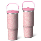 1pc Pink Leopard Print 30oz Tumbler with Straw & Handle - Insulated Stainless Steel Cup | Holiday Gift for Man Women (Christm