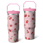 1pc cherry 30oz Tumbler with Straw & Handle - Insulated Stainless Steel Cup | Holiday Gift for Man Women (Christmas, Valentin