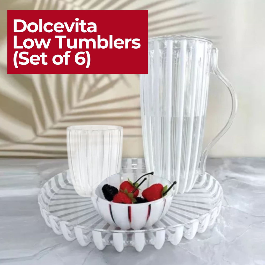 GUZZINI Dolcevita 12oz Low Tumblers (Set of 6) Mother of Pearl - 100% Recycled Plastic - Unbreakable, Reusable, BPA-Free, Ice