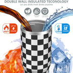1pc Black and white grid 30oz Tumbler with Straw & Handle - Insulated Stainless Steel Cup | Holiday Gift for Man Women (Chris