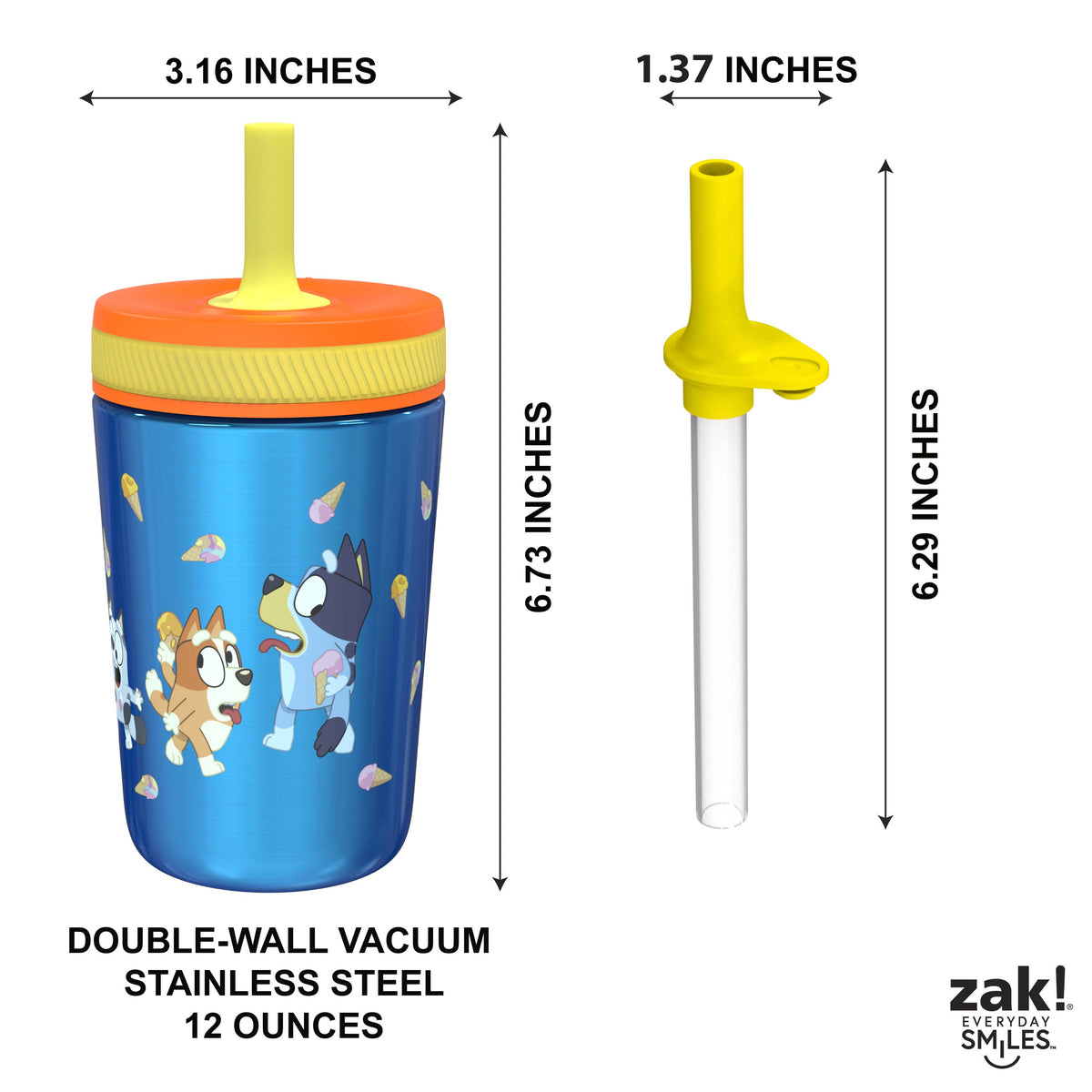 Zak Designs 12oz and 15oz 2-Pack Straw Tumbler Stainless Steel and Plastic with Additional Straw Leakproof and Perfect for Ki