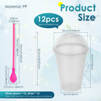 12 Sets-16 oz Slushie Cups with Dome Lids and Straws Detachable Spoon Straws Reusable Plastic Iced Coffee Cups Smoothie Tumbl