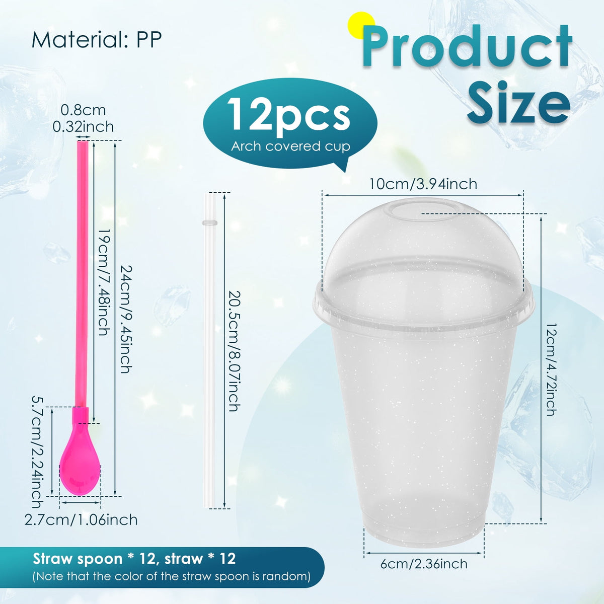 12 Sets-16 oz Slushie Cups with Dome Lids and Straws Detachable Spoon Straws Reusable Plastic Iced Coffee Cups Smoothie Tumbl