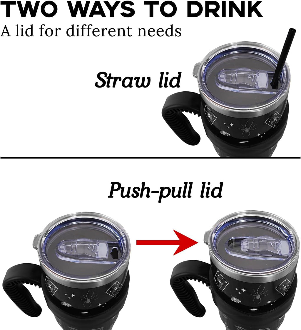 Gothic 40 Oz Tumbler with Handle and Straw,Halloween Gifts,Goth Black Large Stainless Steel Vacuum Insulated Tumbler Travel I