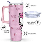40oz Hello Kawaii Cat Cute Stainless Steel Tumbler with Lid and Straw,Spill Proof Travel Cup Double Wall Vacuum Insulated Cof