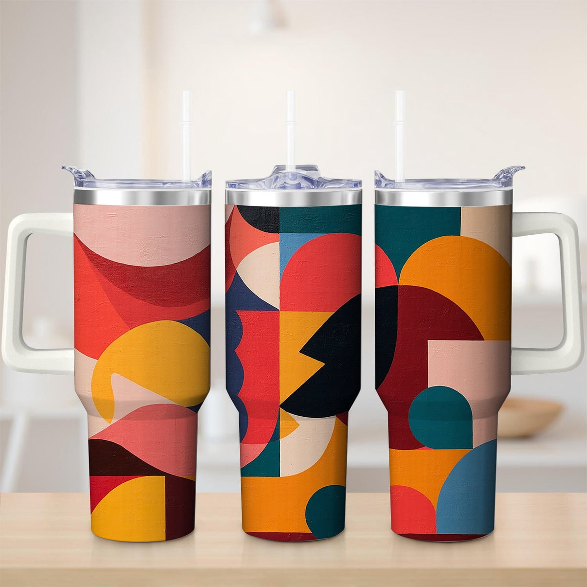 Premium Abstract Colorful Shapes Stainless Steel Tumbler, 30oz