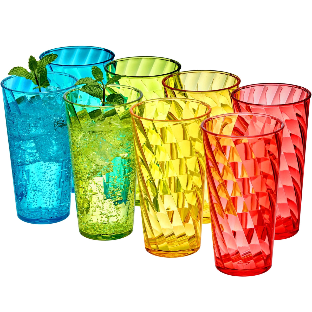 Amazing Abby - Glacier - 18-Ounce Plastic Tumblers (Set of 8), Plastic Drinking Glasses, Mixed-Color Reusable Plastic Cups, S