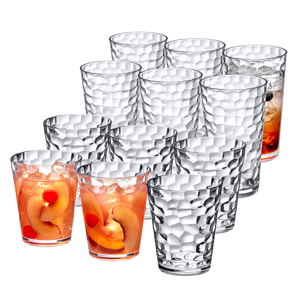 Amazing Abby - Iceberg - 16-Ounce and 24-Ounce Plastic Tumblers (Set of 12), Plastic Drinking Glasses, All-Clear Reusable Pla