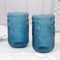 BalsaCircle 6 Ocean Blue 14 oz Round Glass Tumblers with Vintage Floral Embossed Pattern Party Tableware Wedding Events Decor