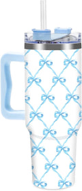40oz Elegant Pink Bow Tumbler - Insulated Travel Mug with Handle