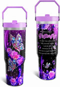 Butterfly Gifts Tumbler for Women Mom, Butterflies Print Leakproof Coffee Travel Mug, 30 Oz Tumblers with Top Handle and Flip