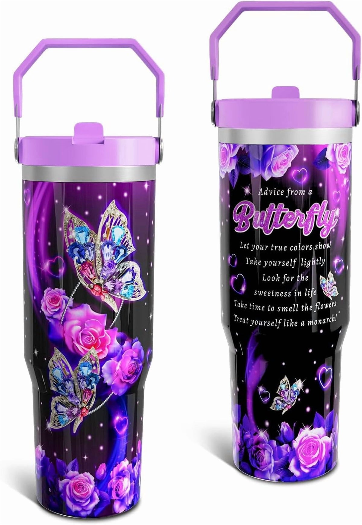 Butterfly Gifts Tumbler for Women Mom, Butterflies Print Leakproof Coffee Travel Mug, 30 Oz Tumblers with Top Handle and Flip