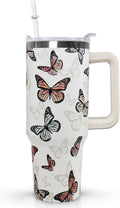Butterfly Tumbler With Handle, Lid and Straw - 40 Oz Water Bottle, Travel Coffee Cup Mug - Gifts for Women, Mom, Daughter, Gi