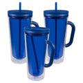 COOL GEAR 3-Pack 26 oz Spritz Tumbler with Straw and Handle | Dual Function Closure, Colored Re-Usable Tumbler Water Bottle w