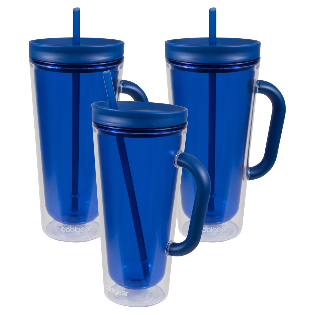 COOL GEAR 3-Pack 26 oz Spritz Tumbler with Straw and Handle | Dual Function Closure, Colored Re-Usable Tumbler Water Bottle w
