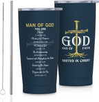 Christian Gifts for Men, Religious Gifts for Men, Christian Man of God Tumbler 20oz, Bible Verse Gift Coffee Travel Mug, Chri