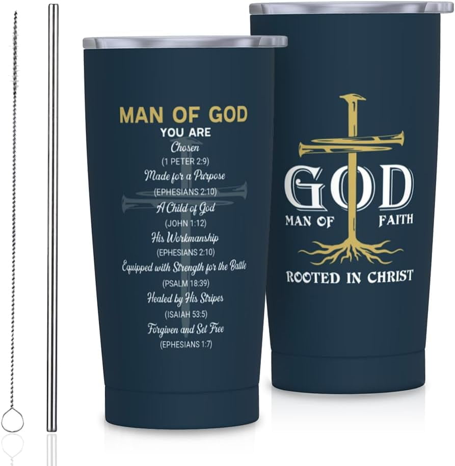 Christian Gifts for Men, Religious Gifts for Men, Christian Man of God Tumbler 20oz, Bible Verse Gift Coffee Travel Mug, Chri