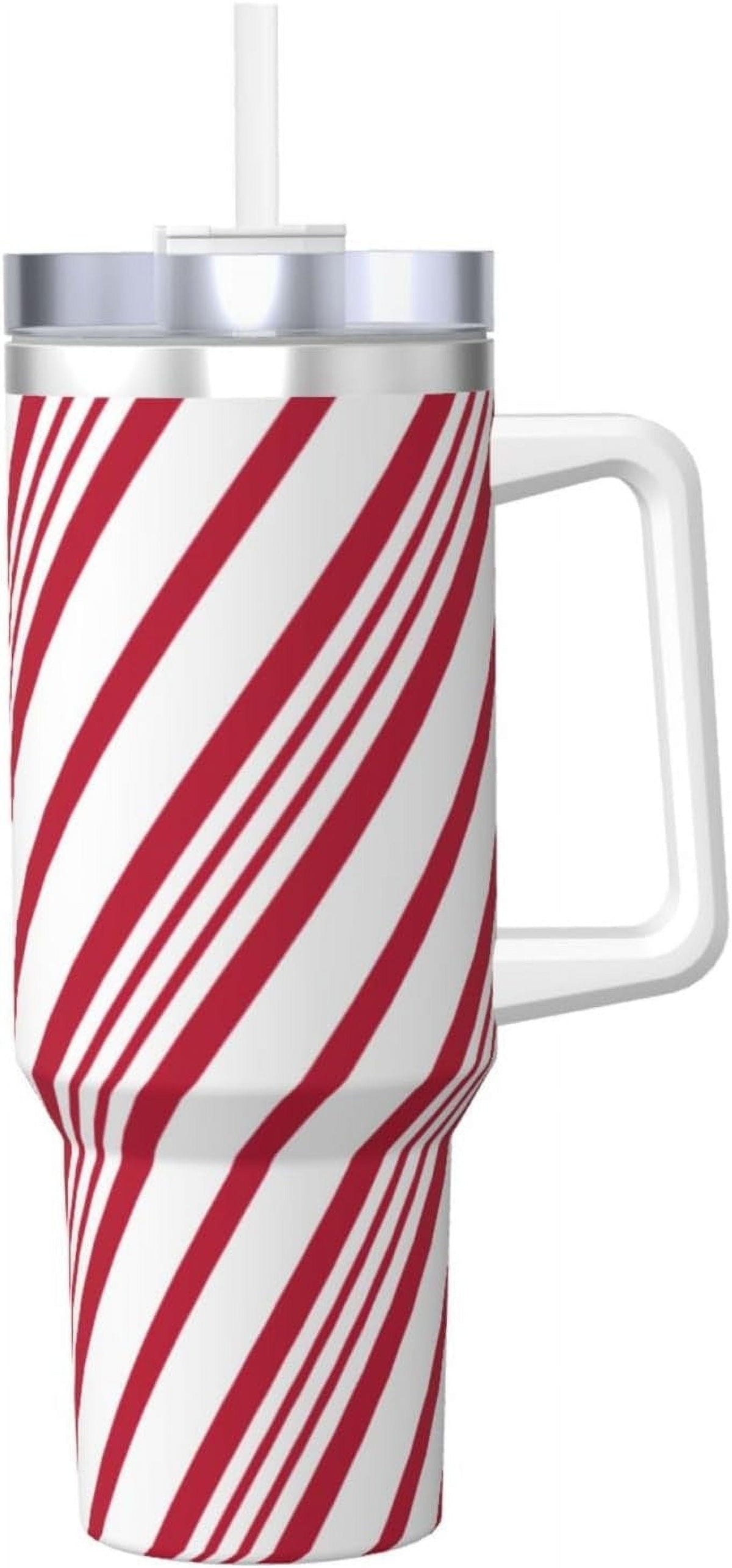 Christmas Candy Cane Stripe 40oz Tumbler With Handle And Straw, Insulated Cup Reusable Stainless Steel Water Bottle Travel Mu