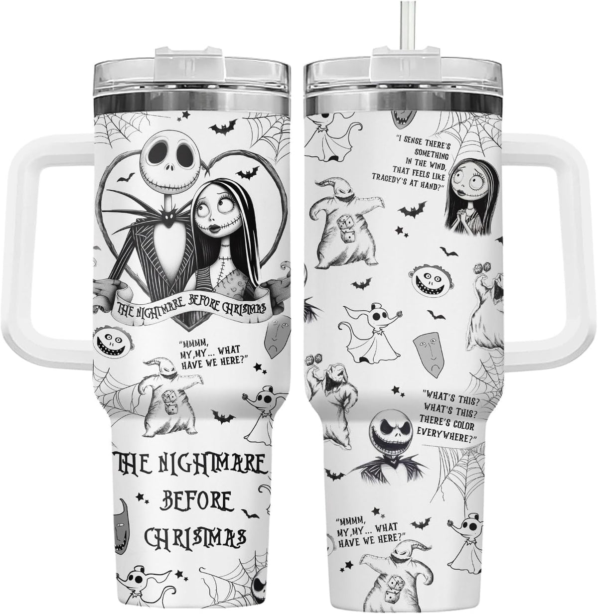 Christmas Gifts for Movie Lovers, Jack 40 oz Stainless Steel Tumbler with Handle, Lid, and Straw, Nightmare Cup, Christmas Mu