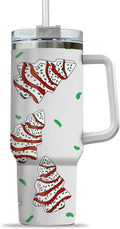 Christmas Tree Cakes Tumbler Christmas Gifts for Women - Christmas 40 oz White Tumbler with Handle and Straw - Stainless Stee