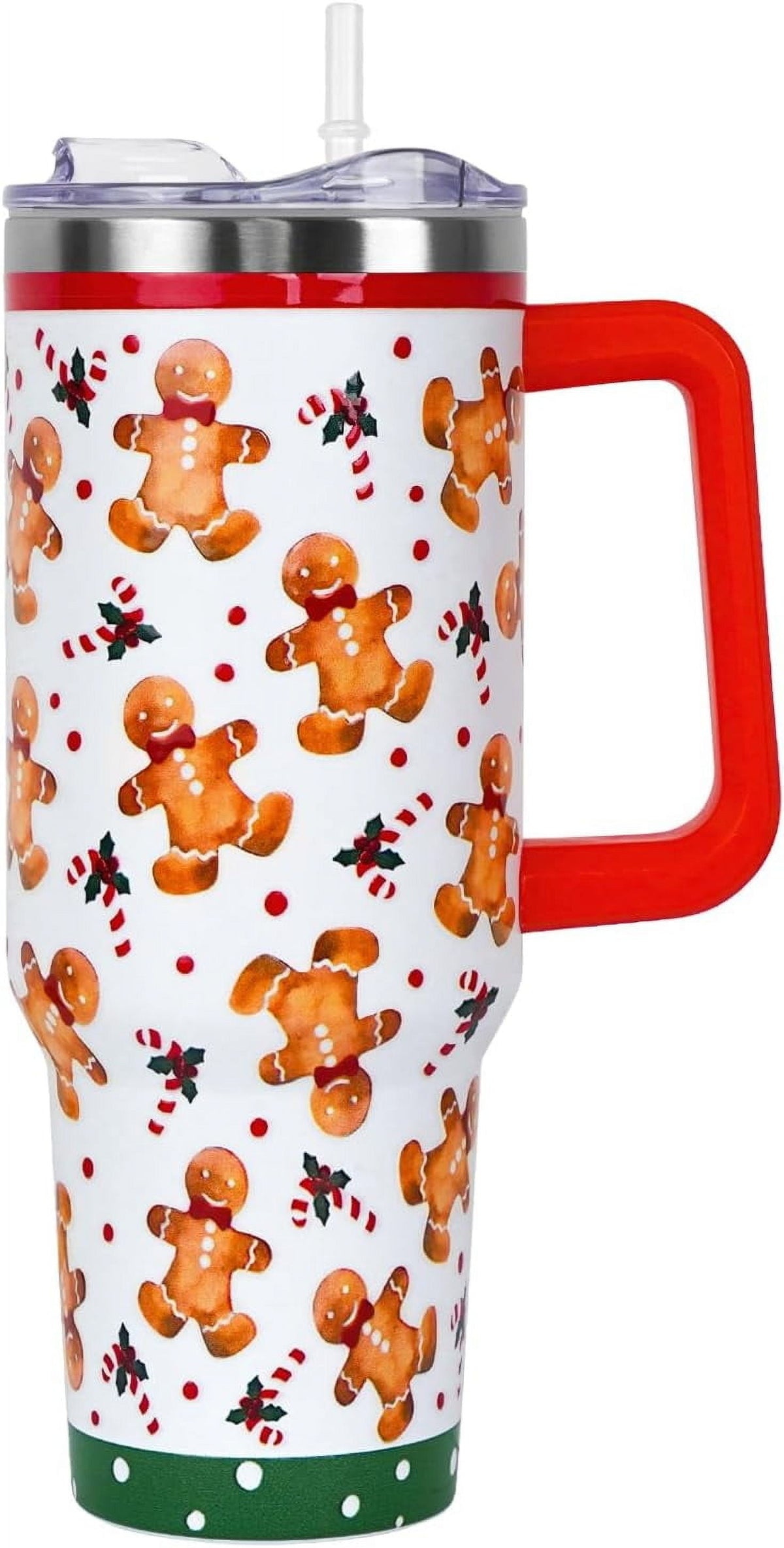 Christmas Tumbler with Handle and Straw Lid 40 oz,Cute Christmas Gifts for Women Gingerbread Candy Cane Vacuum Insulated Leak
