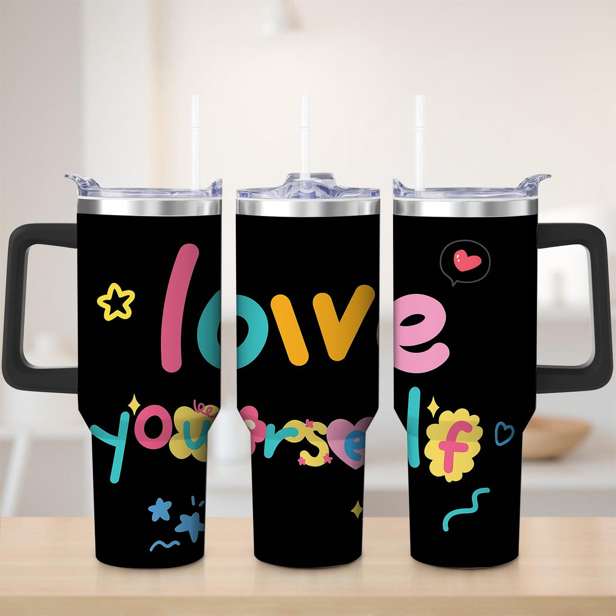 Premium Colorful Love Yourself Stainless Steel Tumbler, 30oz