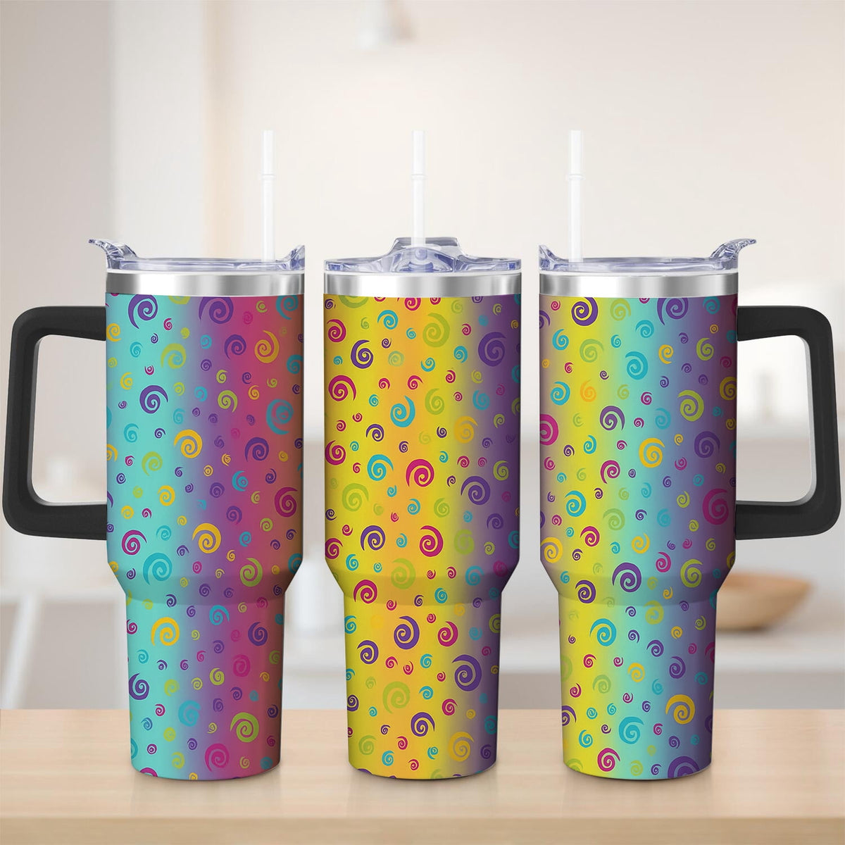 Premium Colorful Spiral Gradient Stainless Steel Tumbler, 30oz