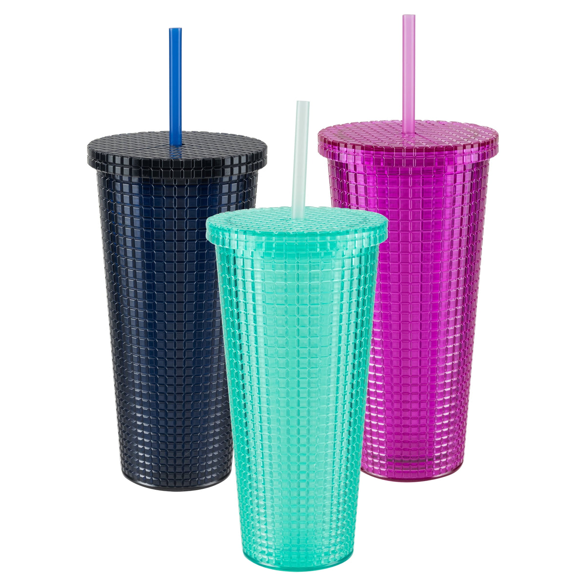 Cool Gear 3-Pack 23 oz Jem Chiller with Reusable Straw | Dishwasher Safe, Spillproof, Double-Wall Insulated Travel Tumbler | 
