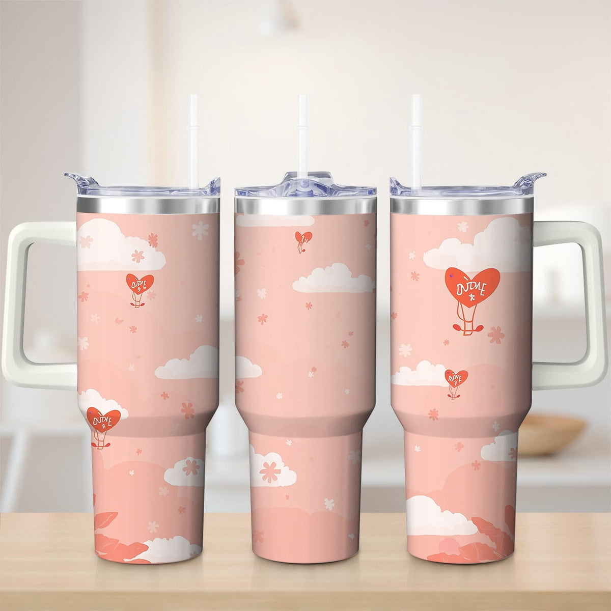 Cute Cloud and Heart Design Stainless Steel Tumbler, 30oz