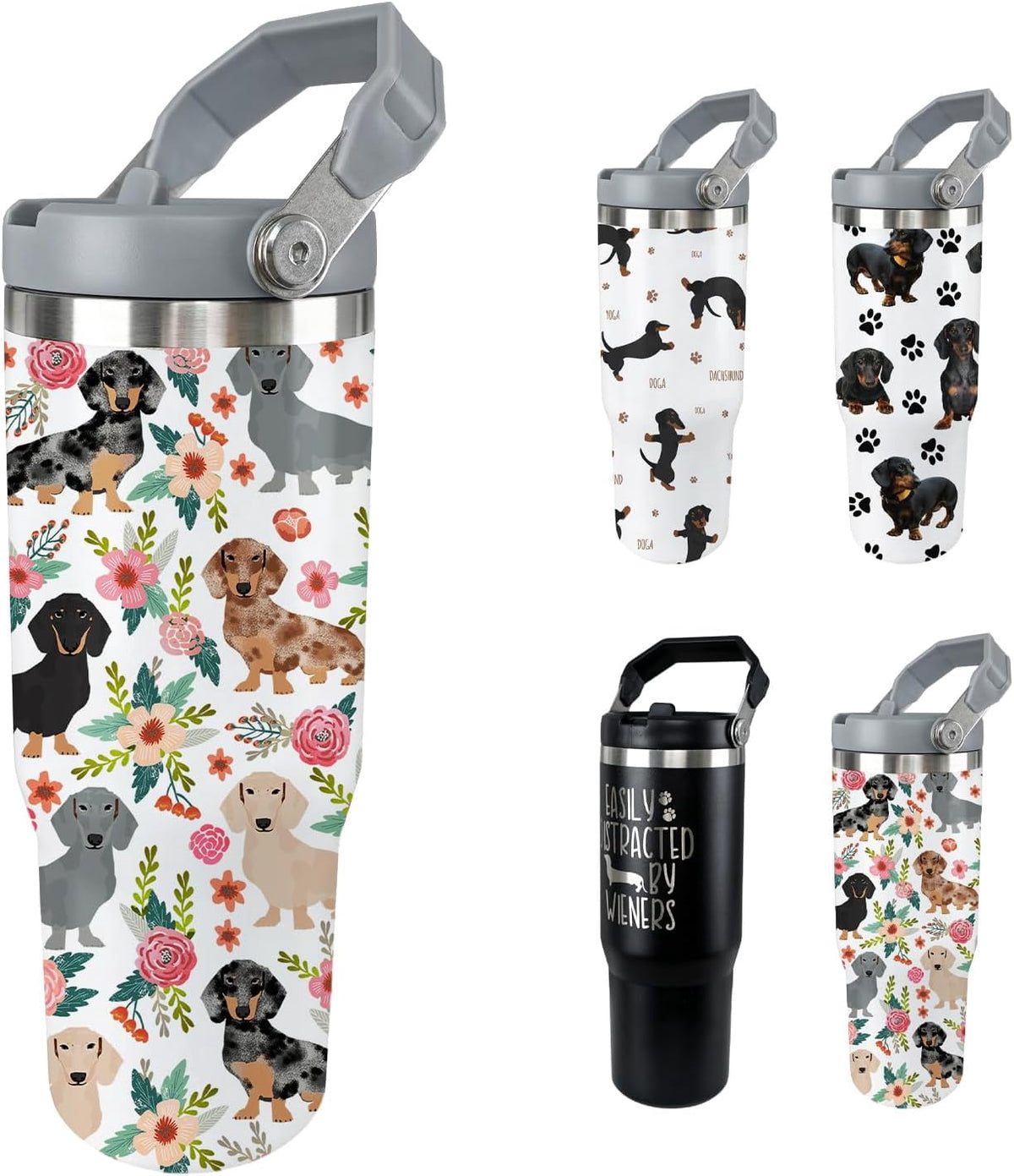Dachshund Dog Tumbler with Lid and Straw 30 Oz Weenie Dog