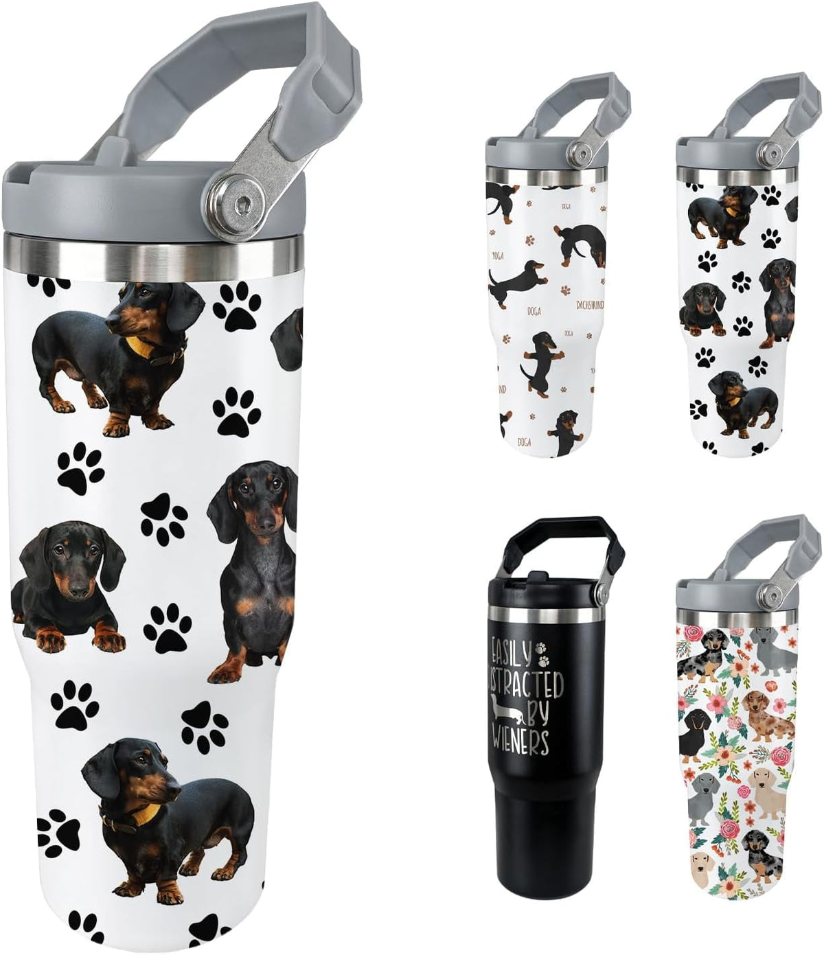 Dachshund Dog Tumbler with Lid and Straw 30 Oz Weenie Dog Tumbler Insulated Weiner Dog Water Bottle Cup with Handle Weiner Do