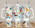 Disney Mickey & Friends 40oz Tumbler with Handle – Floral Mickey Minnie Donald Goofy Insulated Cup, Magic Kingdom Travel Mug 