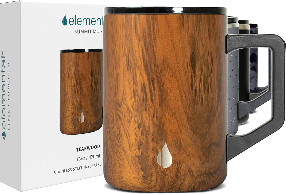 Elemental Summit Insulated Coffee Mug with Lid & Handle, Insulated Vacuum Camp Coffee Cup, Triple Wall Stainless Steel Travel