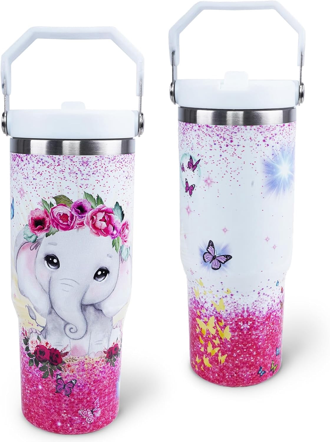 Elephant Mug 30 oz Tumbler with Handle Flip Straw Leak Proof - Elephant Gifts for Women 30oz Tumbler 30 Ounce Travel Coffee M