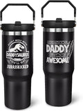 Father''s Day Gifts for Dad 30oz Tumbler with Handle and Straw Vacuum Insulated Water Bottle Stainless Steel, Leak Proof Trav