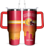 Football 40 OZ Pittsburgh Tumbler with Handle and Straw for Football