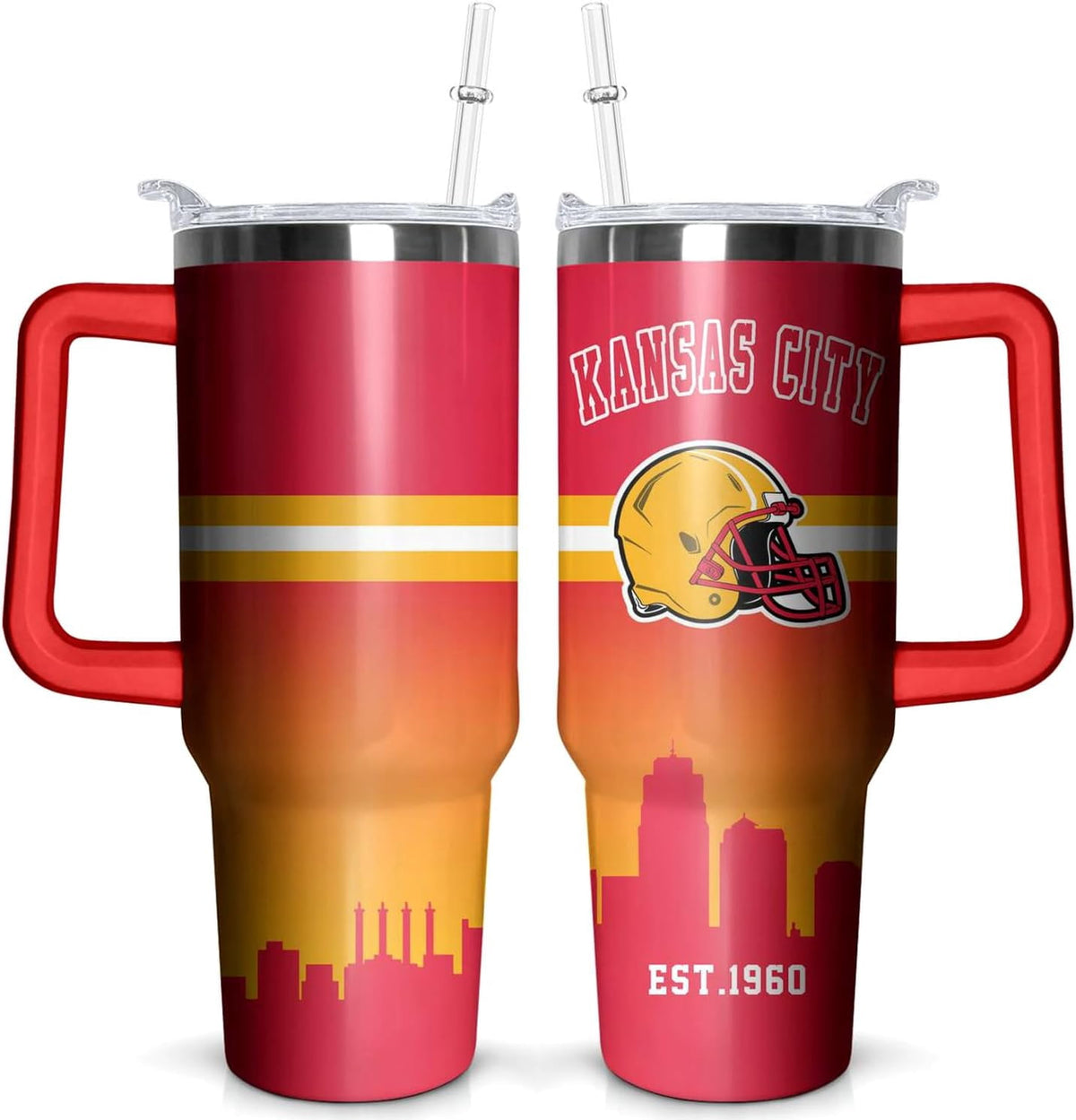 Football 40 OZ Pittsburgh Tumbler with Handle and Straw for Football