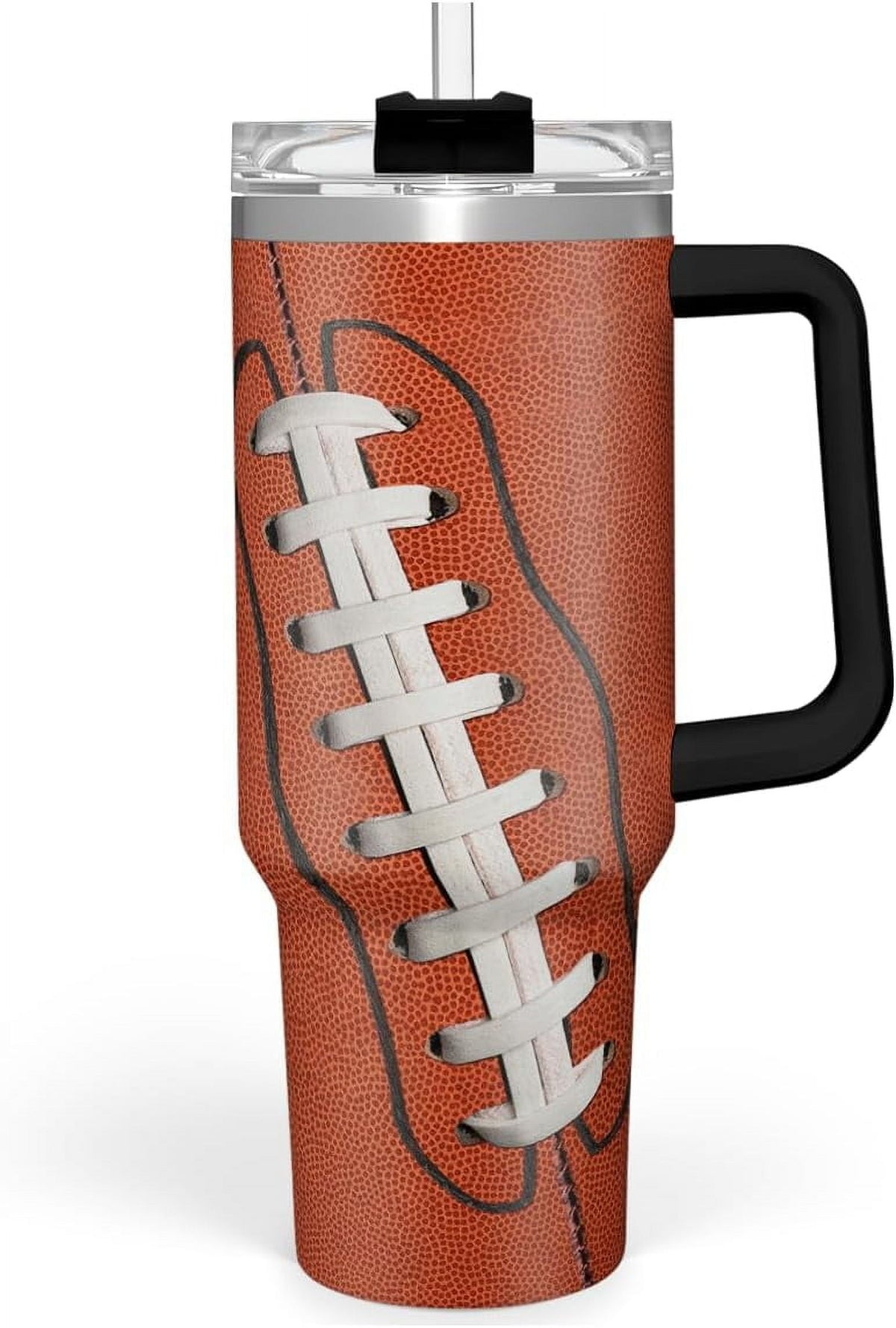 Football Tumbler with Handle 40oz Insulated Stainless Steel Cup with Lid & Straw, Travel Cup, Gifts for Men, Boys, Players, C