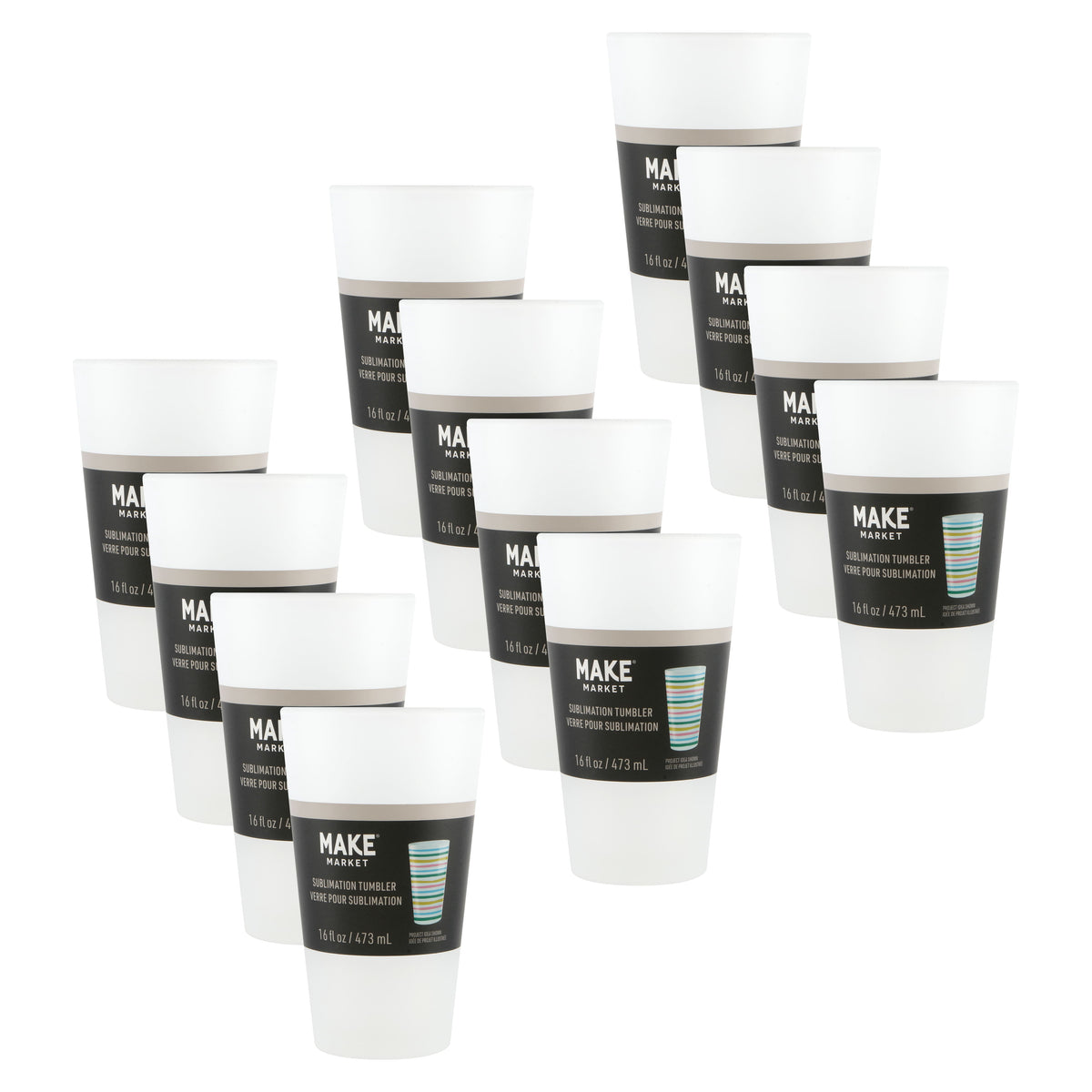 Frosted Glass Sublimation Tumbler by Make Market â€“ 16oz Drinkware for Custom Heat Transfer - Hand Wash Only - 12 Pack