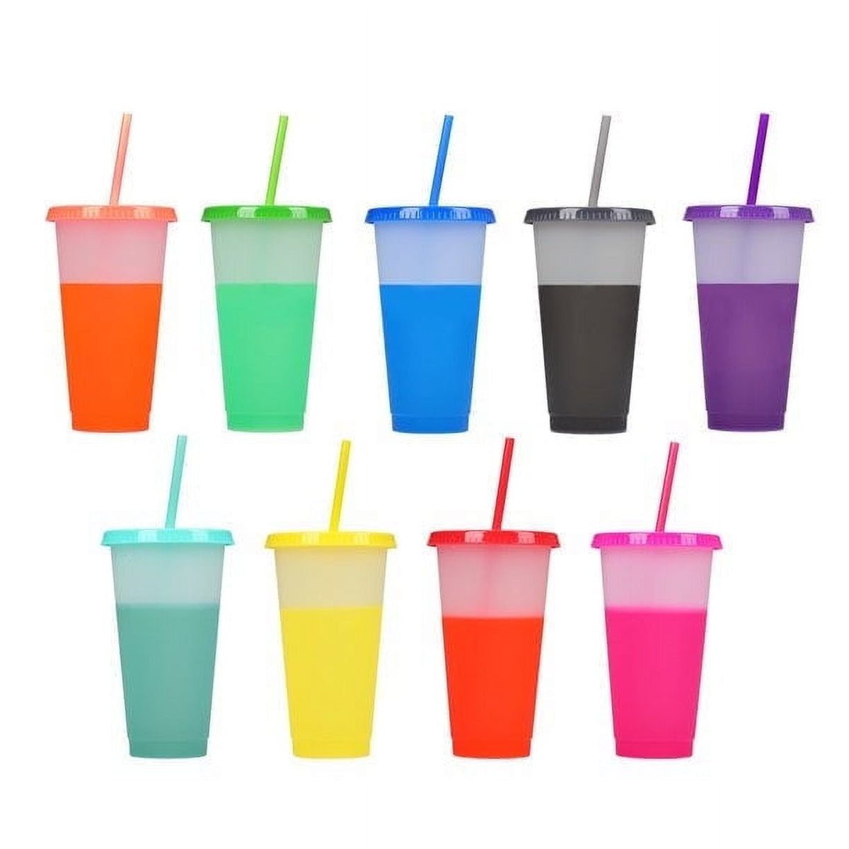 GIXUSIL 24oz Color Changing Cups Plastic Bulk Tumblers with Lids and Straws Spill Proof, 9pcs Reusable Summer Cold Drink Cups