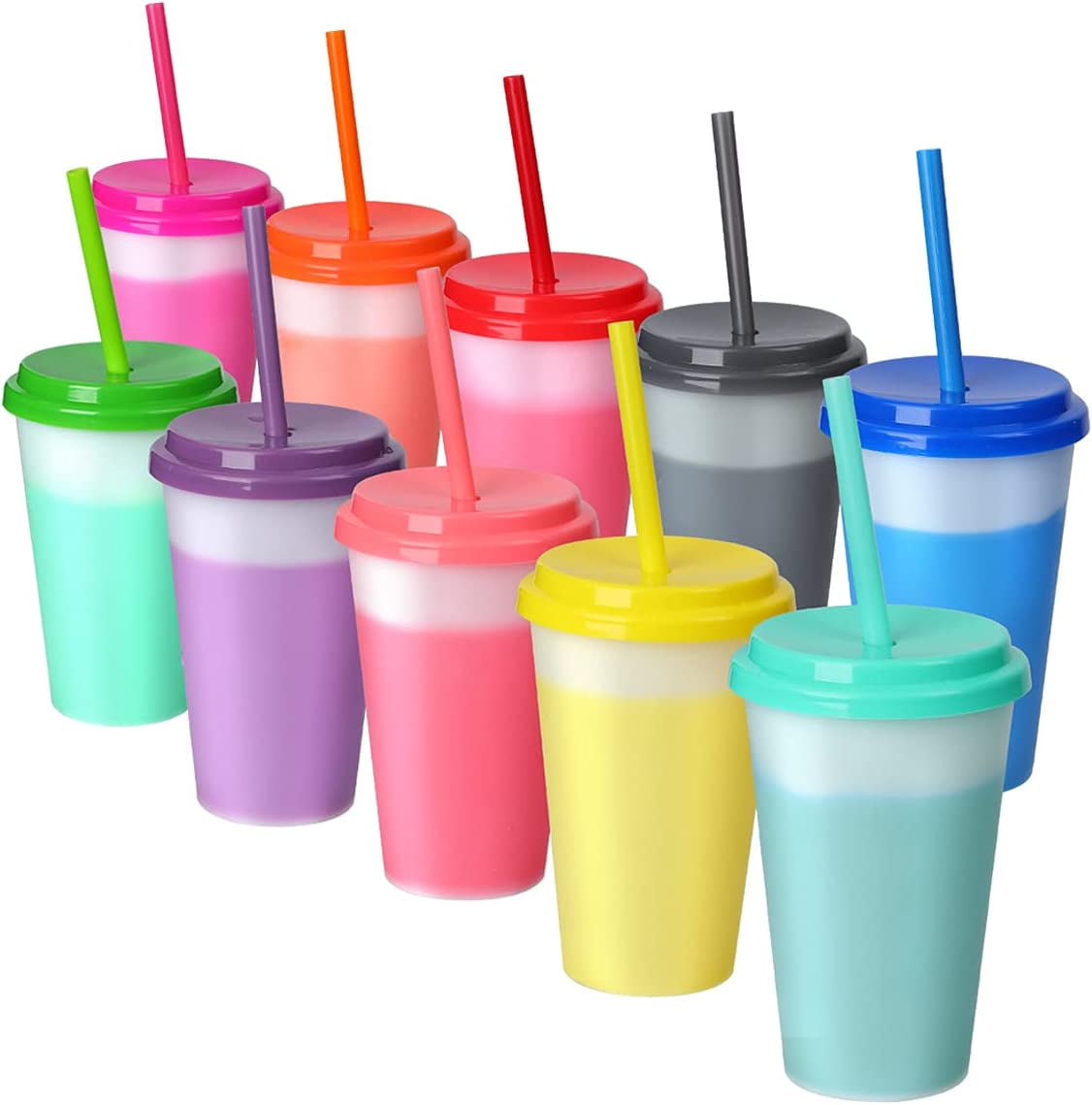 Torubia Color Changing Cups with Straws & Lids: 12oz Kids Cold Water Drinking Cups 10 Pcs Reusable Plastic Tumbler Bulk(Chris