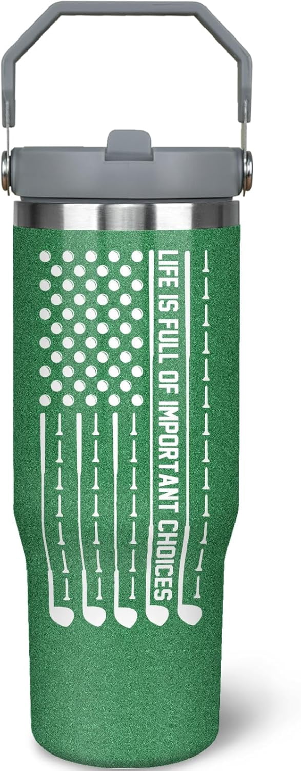 Golf Gifts For Men Women Golfers 30Oz Green Golf Tumbler With Handle 30 OZ Golf Travel Coffee Mug Water Bottle Stainless Stee