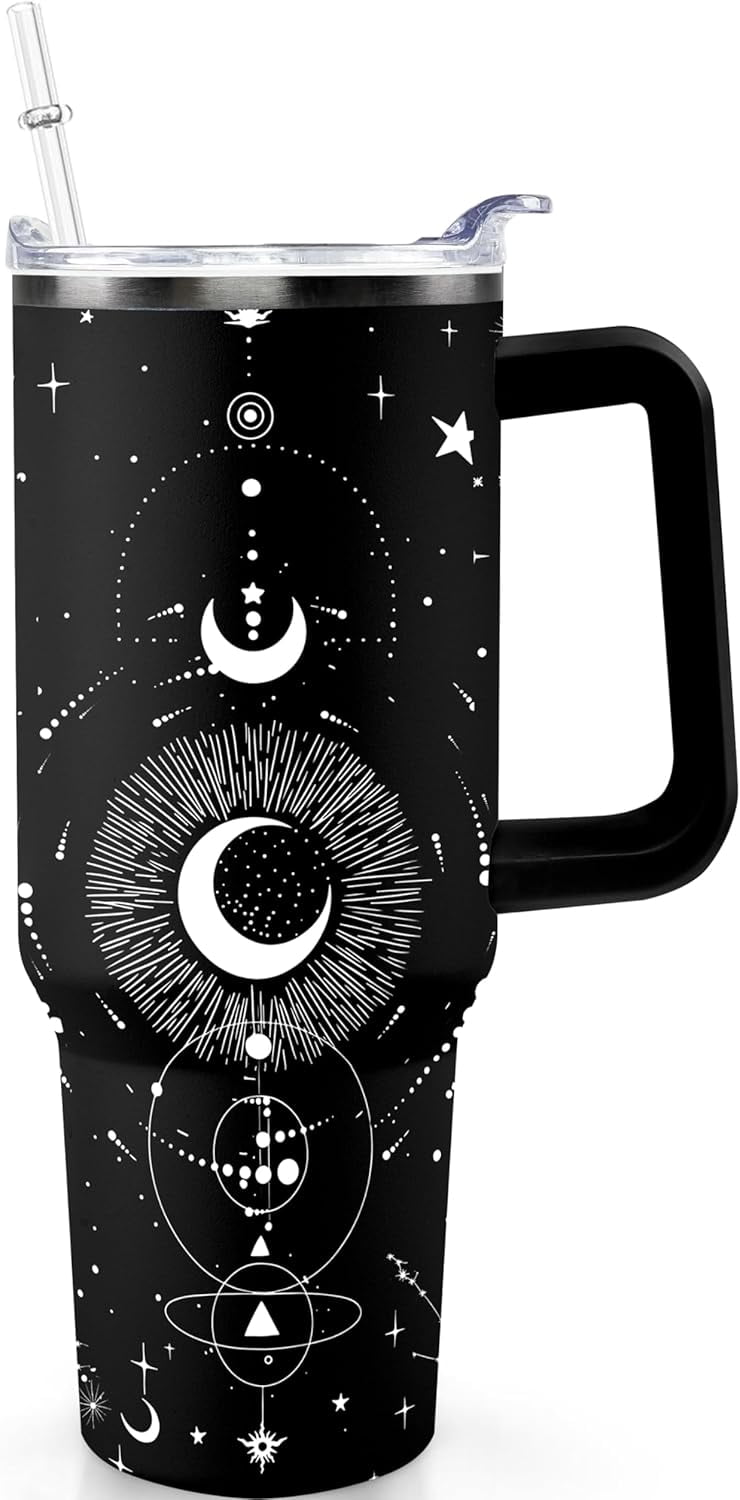 40oz Goth Gothic Tumbler with Handle and Straw, Stainless Steel Vacuum
