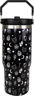 Gothic 30 oz Tumbler with Handle and Flip Straw，Stainless Steel Double Wall Insulated Travel Bottle with Top Handle Lid, Spil